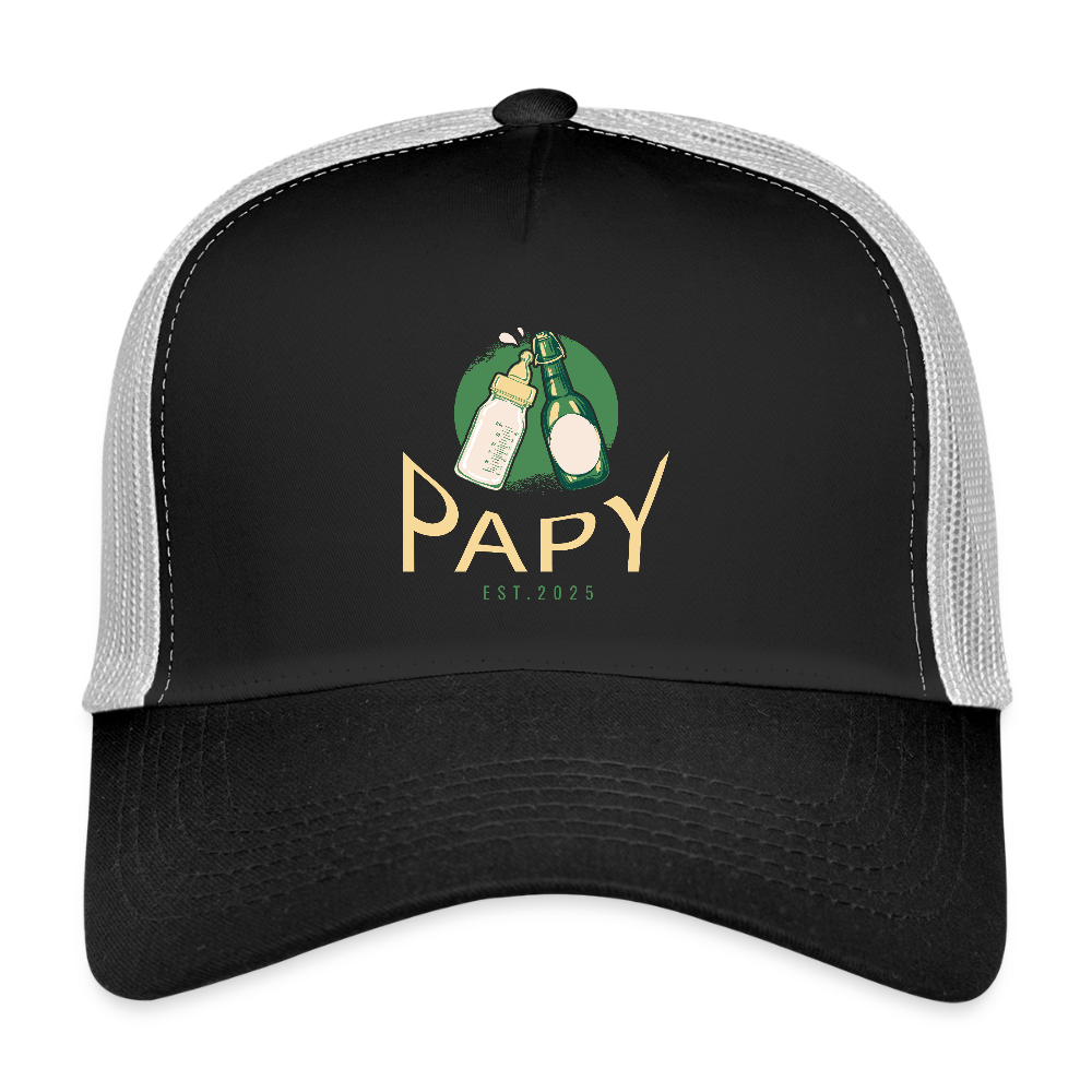 Casquette Trucker “Papy Est.2025” – Cadeau Original pour Futur Grand-Père | REF00059 - noir/gris pierre