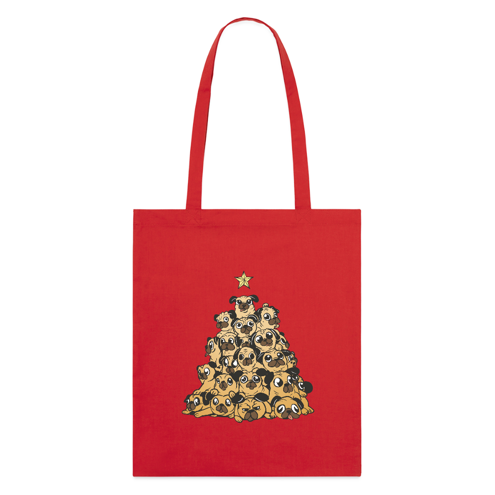 Tote Bag “Christmas Pug Tree” – Arbre de Carlins de Noël | UNiKtee REF00055 - rouge