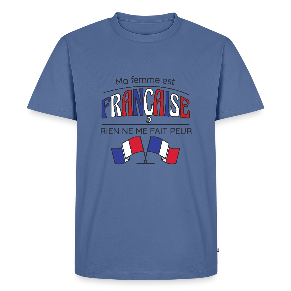🇫🇷 T-shirt Homme “Ma femme est Française” – Humour & Fierté | UNiKtee REF00076 - bleu pigeon