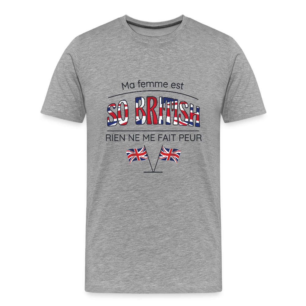 🇬🇧 T-shirt Homme “Ma femme est so British” – Humour & Couple Mixte | UNiKtee REF00073 - gris chiné