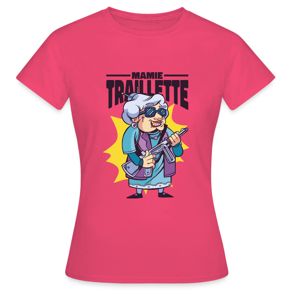 💜 T-shirt Femme “Mamie Trailette” – Humour & Style Vintage | UNiKtee REF00047 - rose azalée