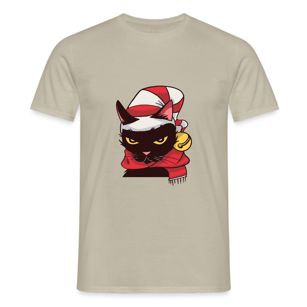T-shirt Homme – Chat de Noël Grincheux - REF00005 - beige sable