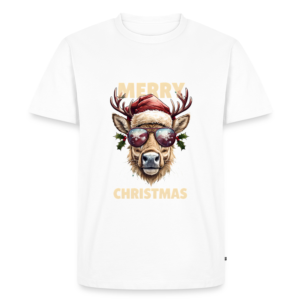 🦌 T-shirt Premium Bio “Merry Christmas” – Style & Esprit Festif | UNiKtee REF00071 - blanc