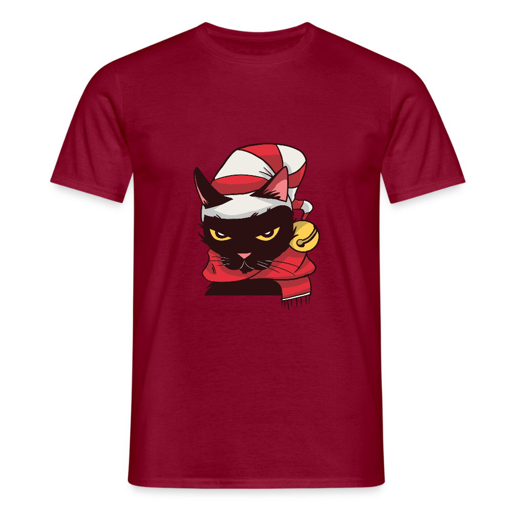 T-shirt Homme – Chat de Noël Grincheux - REF00005 - rouge brique