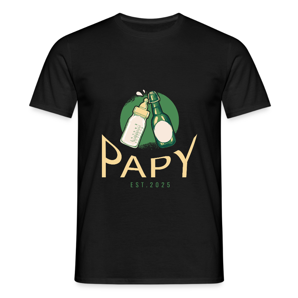 T-shirt Homme “Papy Est.2025” – Cadeau Original pour Nouveau Grand-Père | REF00059 - noir