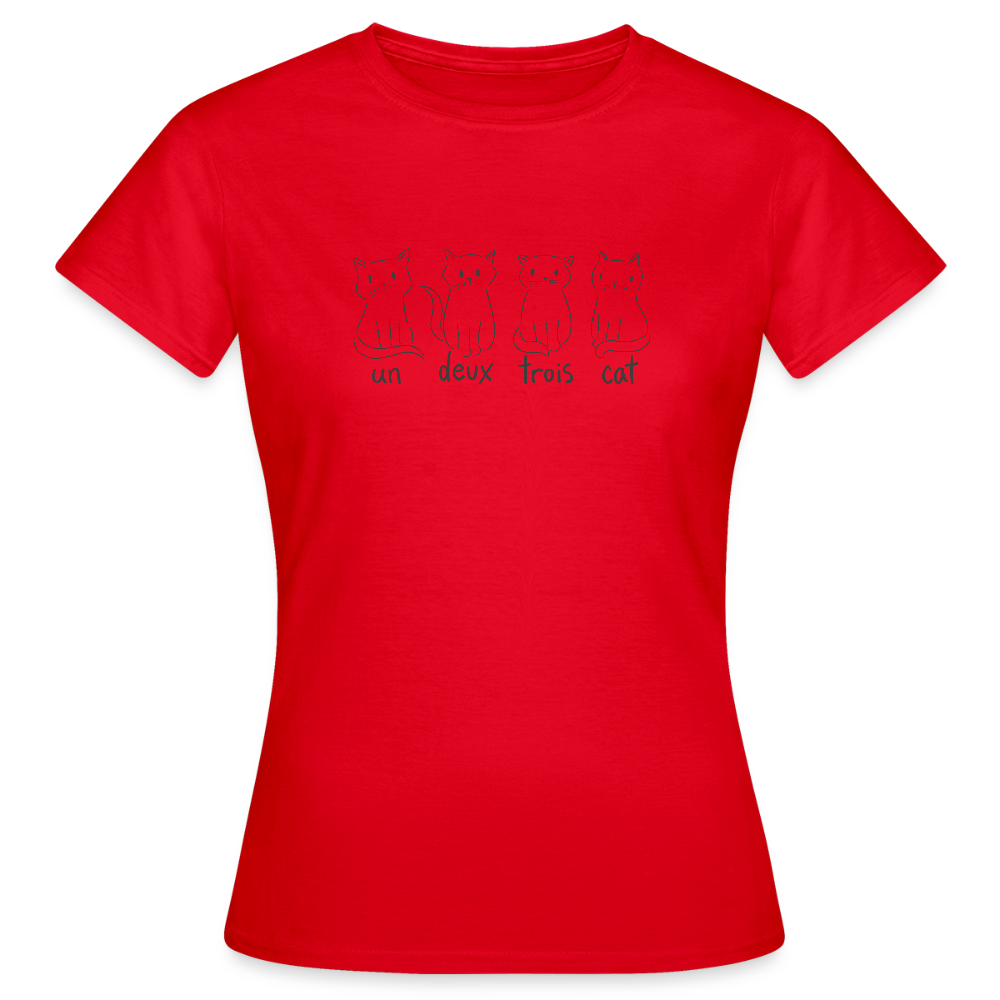 T-shirt Femme “Un, Deux, Trois, Cat” – Humour & Style Félin | UNiKtee REF00046 - rouge