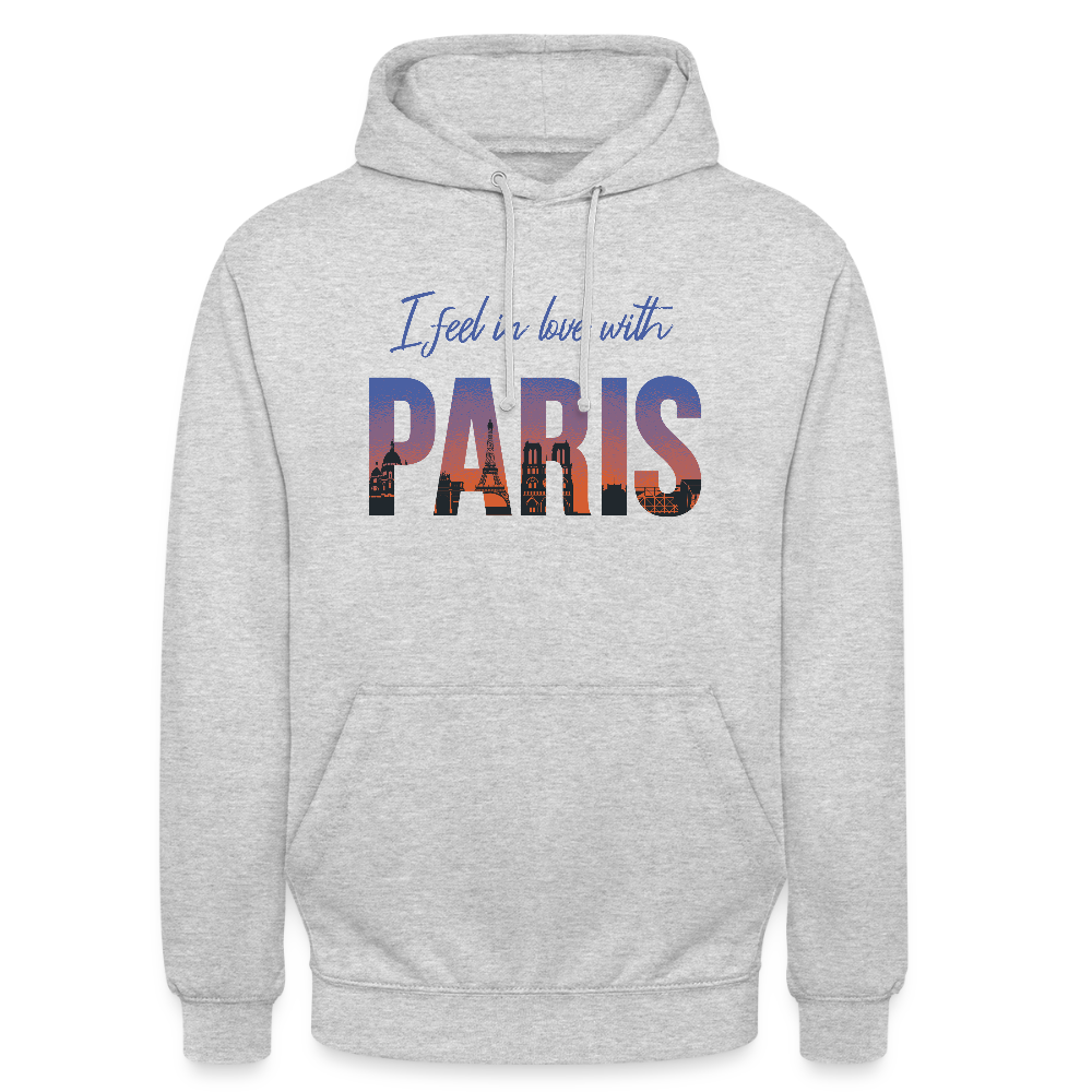 Sweat à Capuche Unisexe “I Feel in Love with PARIS” – Style Urbain & Romantique | REF00068 - gris clair chiné