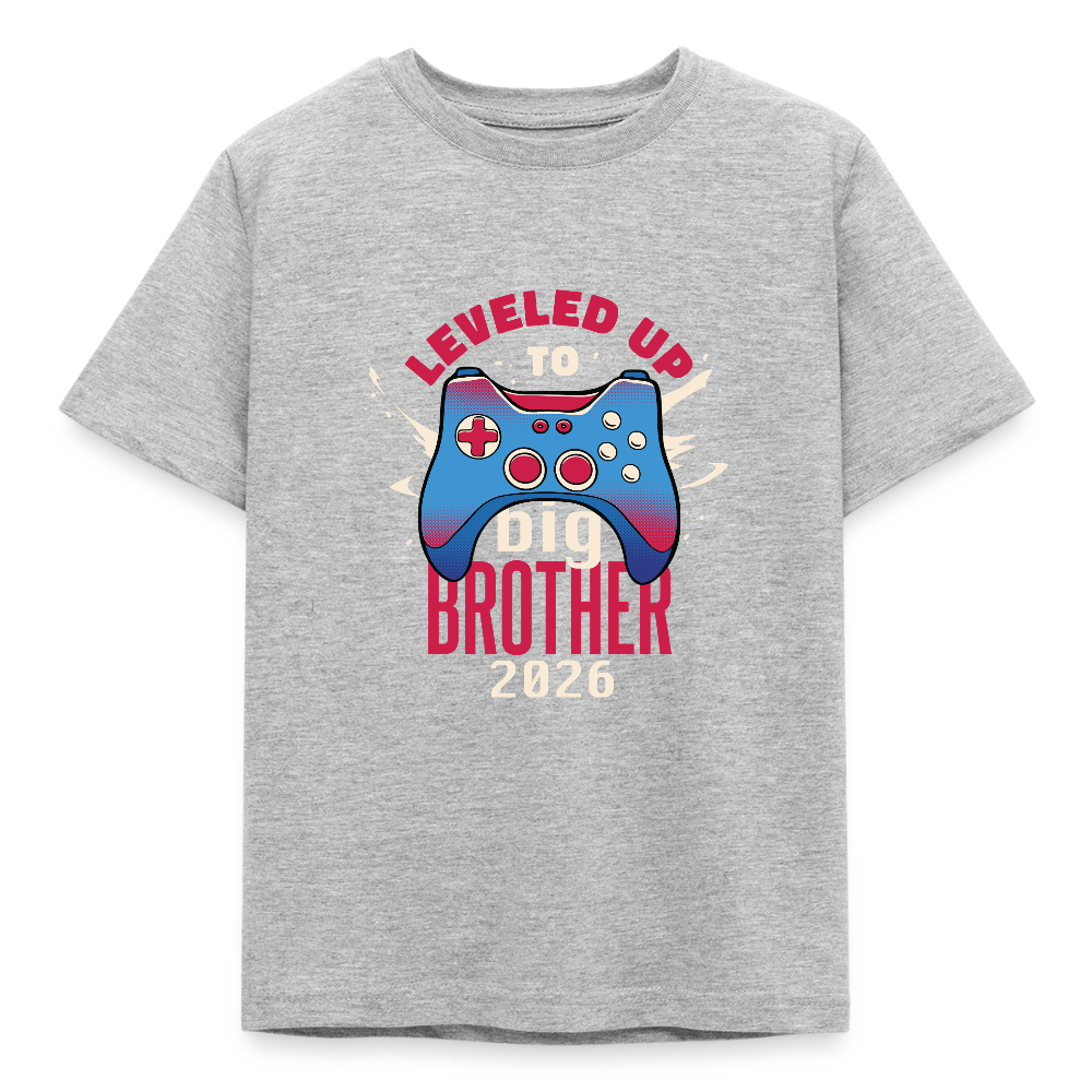 🎮 T-shirt Enfant “Leveled Up to Big Brother 2026” – Annonce Grand Frère | UNiKtee REF00051 - gris chiné