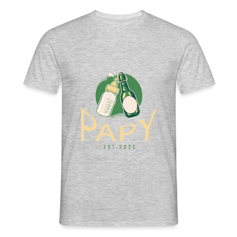 T-shirt Homme “Papy Est.2025” – Cadeau Original pour Nouveau Grand-Père | REF00059 - gris chiné