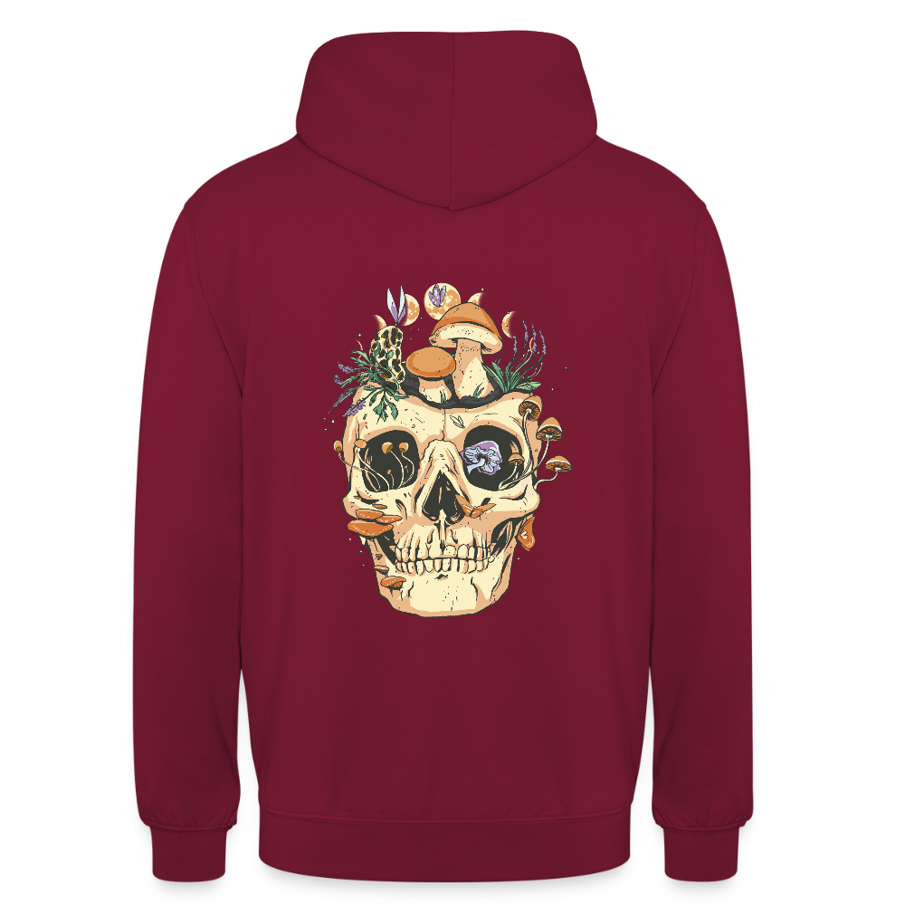 Sweat à Capuche Unisexe “Forest Skull” – Crâne Bohème & Nature Sauvage | REF00060 - bordeaux