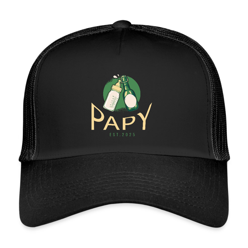 Casquette Trucker “Papy Est.2025” – Cadeau Original pour Futur Grand-Père | REF00059 - noir/noir