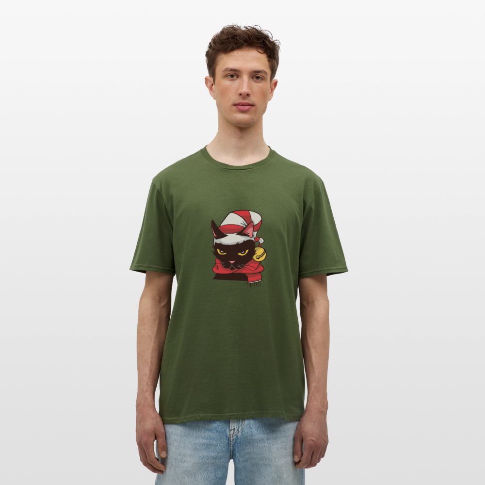 T-shirt Homme – Chat de Noël Grincheux - REF00005 - vert militaire