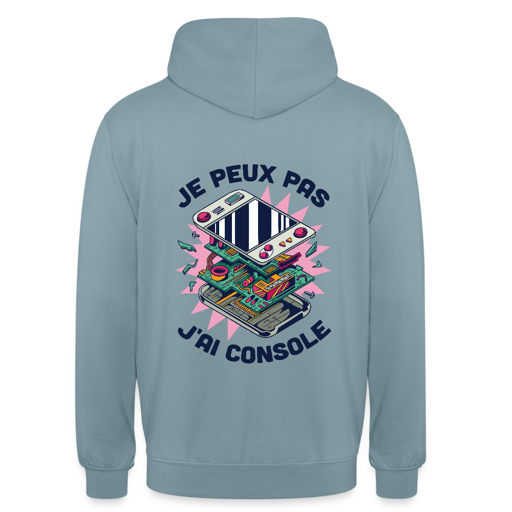 🎮 Sweat à Capuche Unisexe “Je peux pas, j’ai console” – Gaming Style | UNiKtee REF00044 - bleu fumée