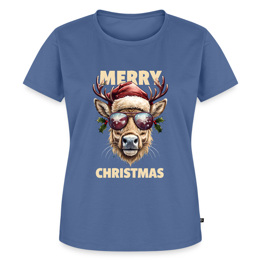 🦌 T-shirt Premium Bio Femme “Merry Christmas” – Style Festif & Détente | UNiKtee REF00071 - bleu pigeon
