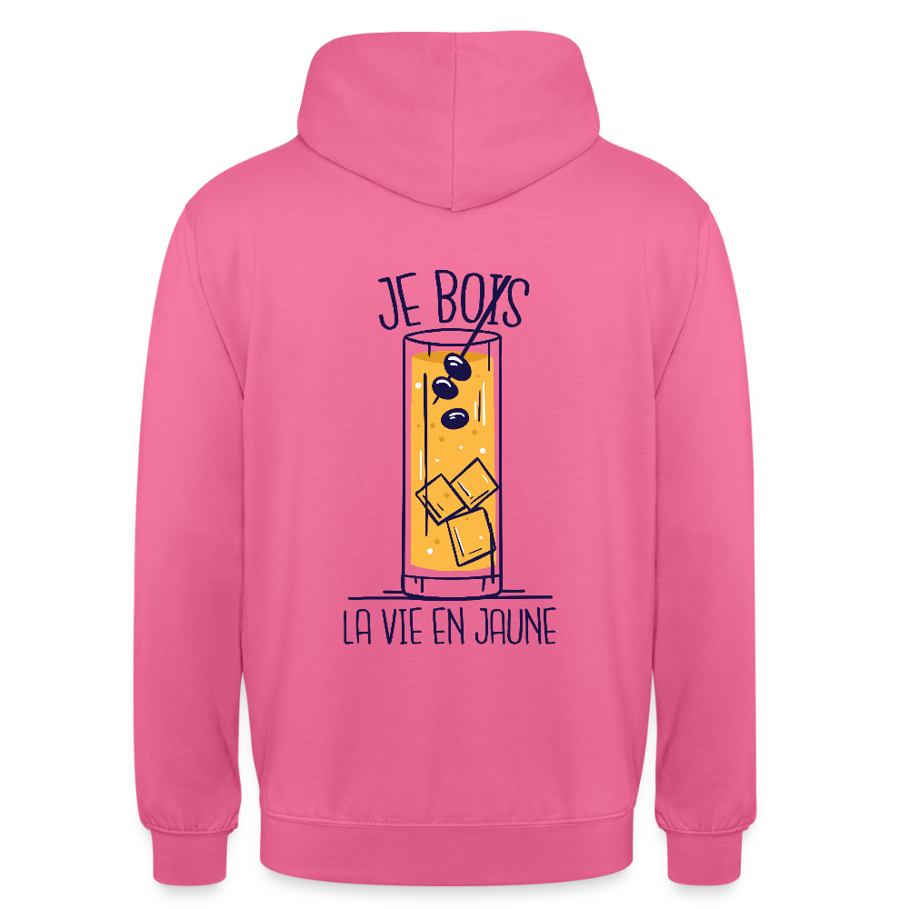 weat à Capuche “Je Bois la Vie en Jaune” – Style, Humour & Bonne Humeur | UNiKtee - REF00027 - rose