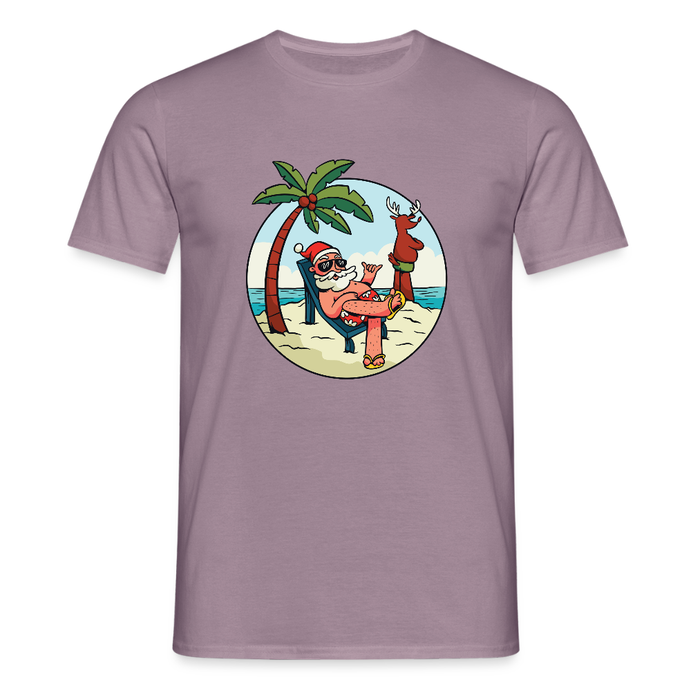 🎅 T-shirt Homme “Santa Chill” – Vacances, Soleil & Style | UNiKtee REF00042 - mauve gris 