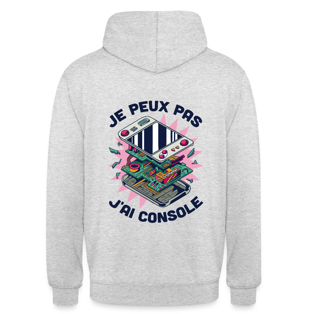🎮 Sweat à Capuche Unisexe “Je peux pas, j’ai console” – Gaming Style | UNiKtee REF00044 - gris clair chiné