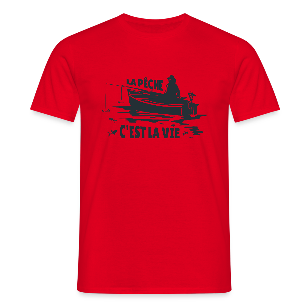 🎣 T-shirt Homme Pêche “La Pêche c’est la Vie” – Passion & Détente | UNiKtee - REF00025 - rouge