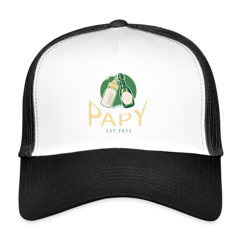 Casquette Trucker “Papy Est.2025” – Cadeau Original pour Futur Grand-Père | REF00059 - blanc/noir