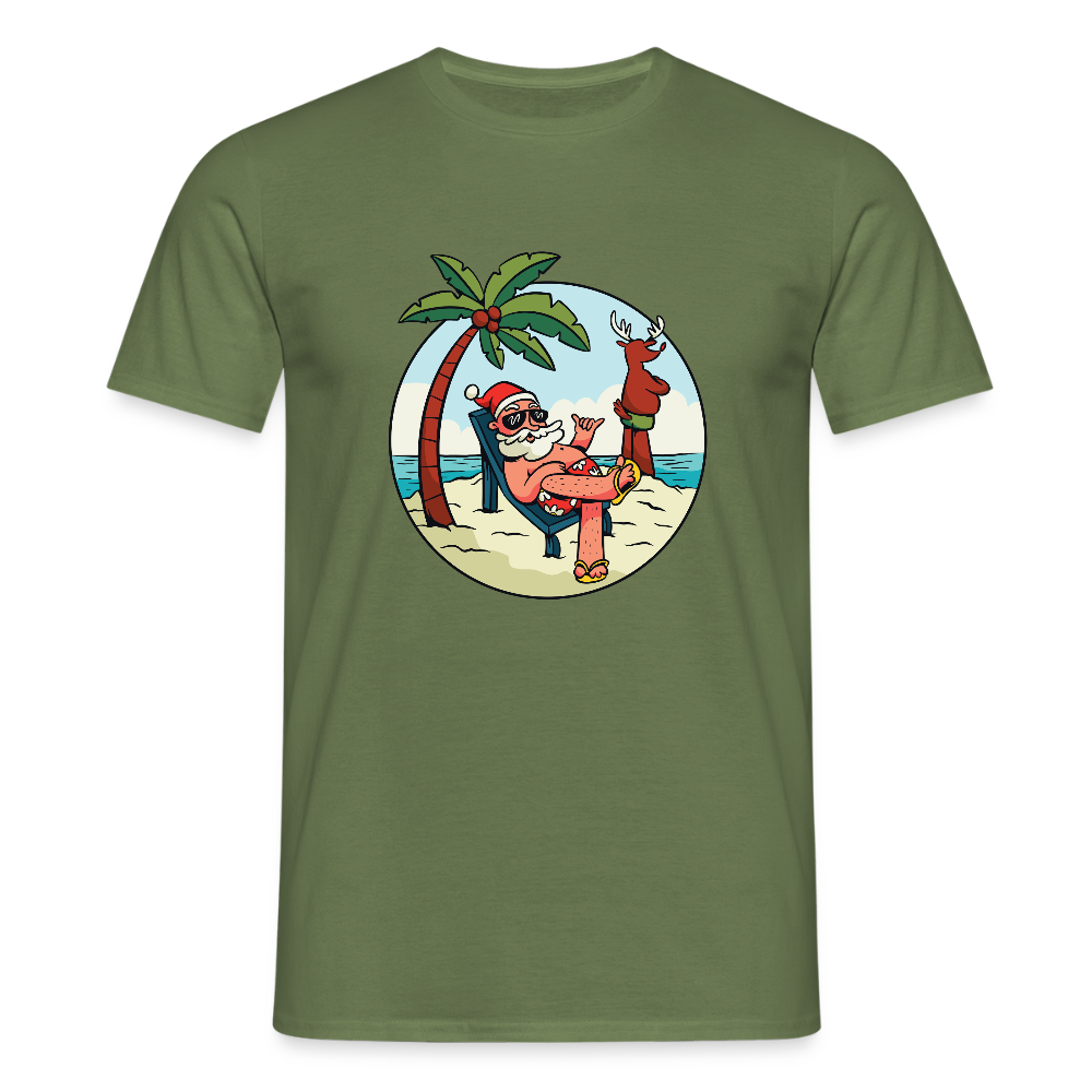 🎅 T-shirt Homme “Santa Chill” – Vacances, Soleil & Style | UNiKtee REF00042 - vert militaire