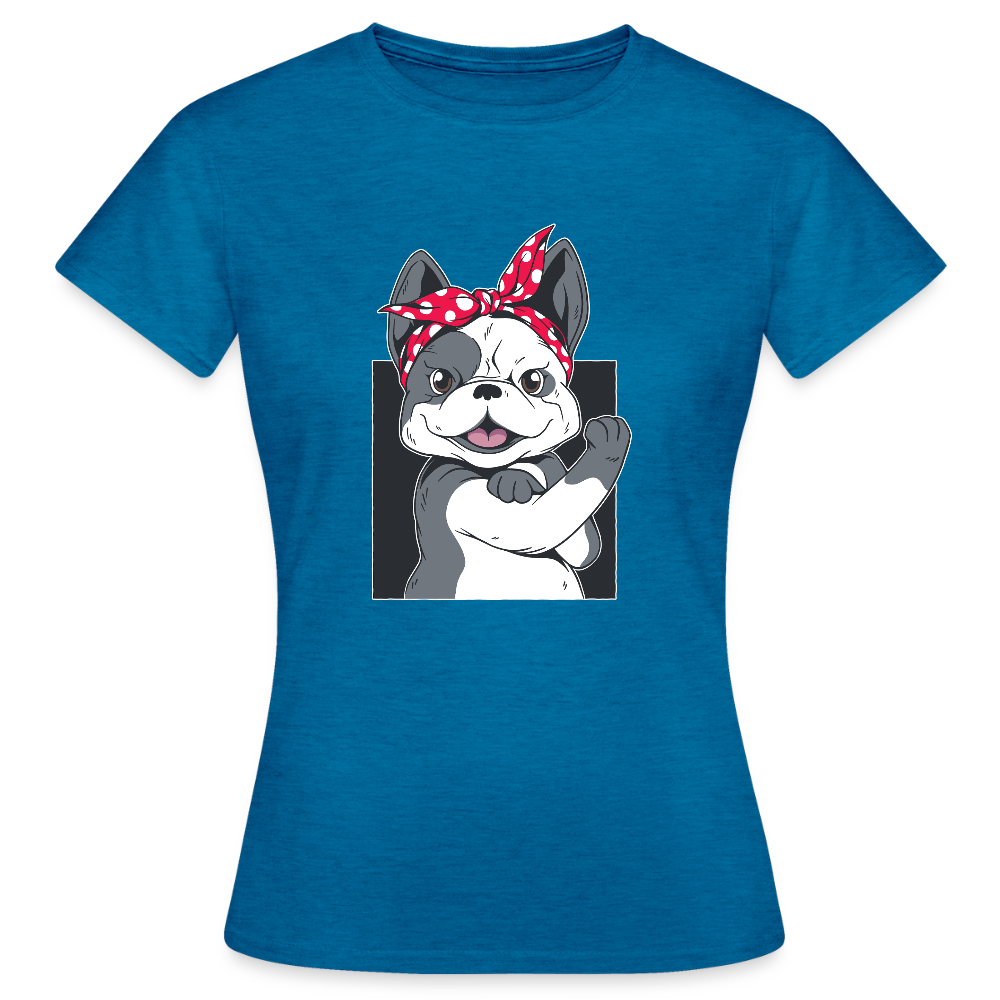 T-shirt Femme Bulldog – UNiKtee - REF00022 - bleu saphir antique chiné