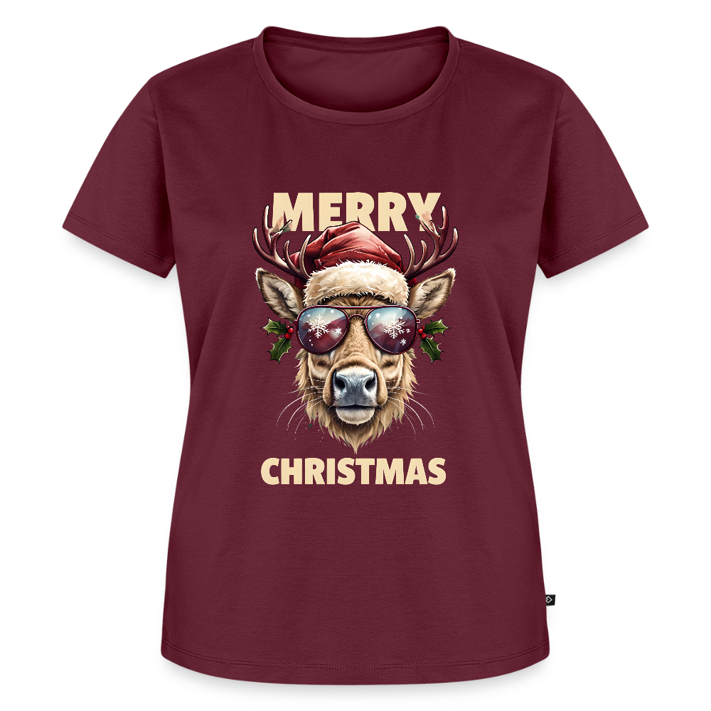 🦌 T-shirt Premium Bio Femme “Merry Christmas” – Style Festif & Détente | UNiKtee REF00071 - bourgogne
