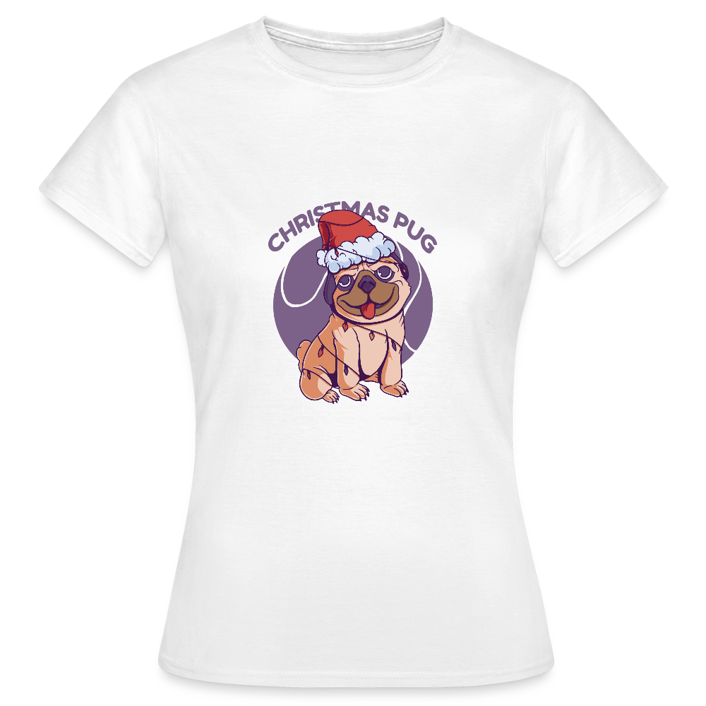 🐶 T-shirt Femme “Christmas Pug” – Humour & Esprit de Noël | UNiKtee REF00052 - blanc