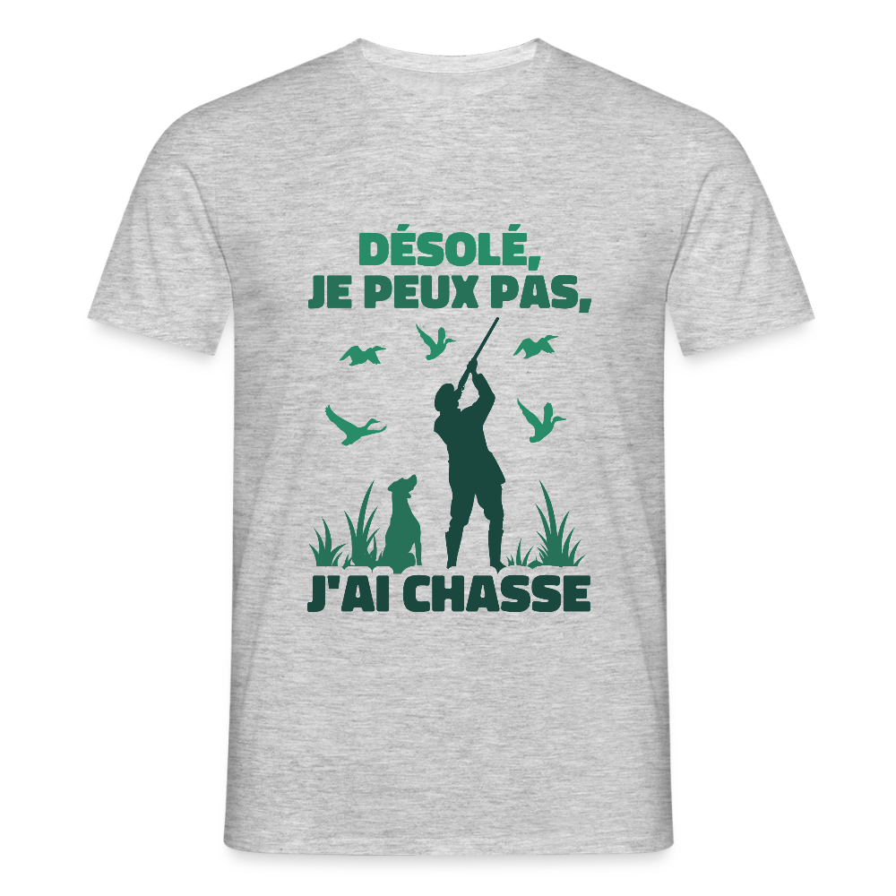 T-shirt Homme – Je peux pas, j’ai chasse - REF00015 - gris chiné