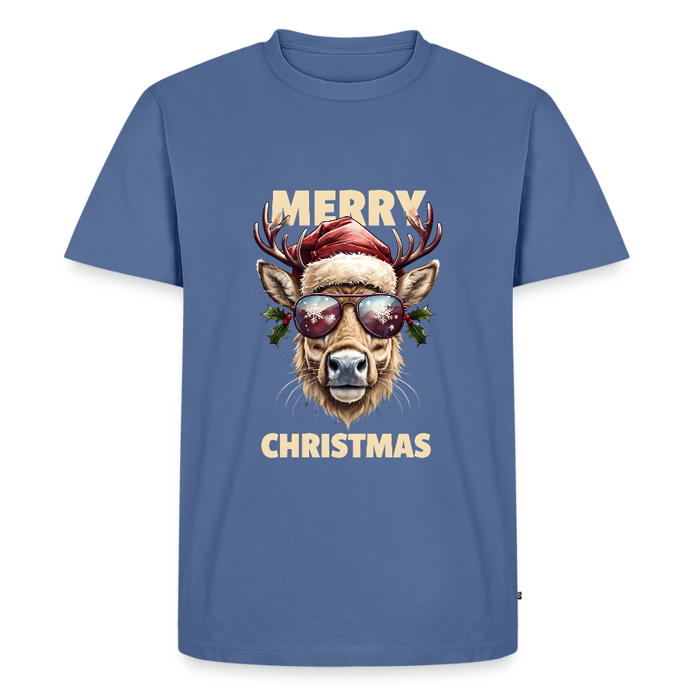 🦌 T-shirt Premium Bio “Merry Christmas” – Style & Esprit Festif | UNiKtee REF00071 - bleu pigeon