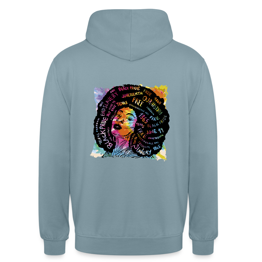 Sweat à Capuche Unisexe “Afro Queen” – Art Coloré & Message d’Empowerment | REF00063 - bleu fumée