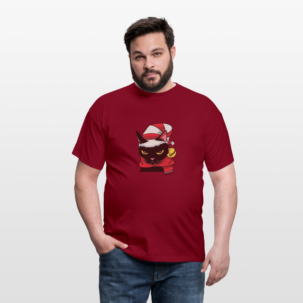 T-shirt Homme – Chat de Noël Grincheux - REF00005 - rouge brique
