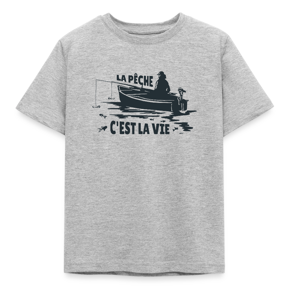🐟 T-shirt Enfant Pêche “La Pêche c’est la Vie” – Fun & Nature | UNiKtee - REF00025 - gris chiné