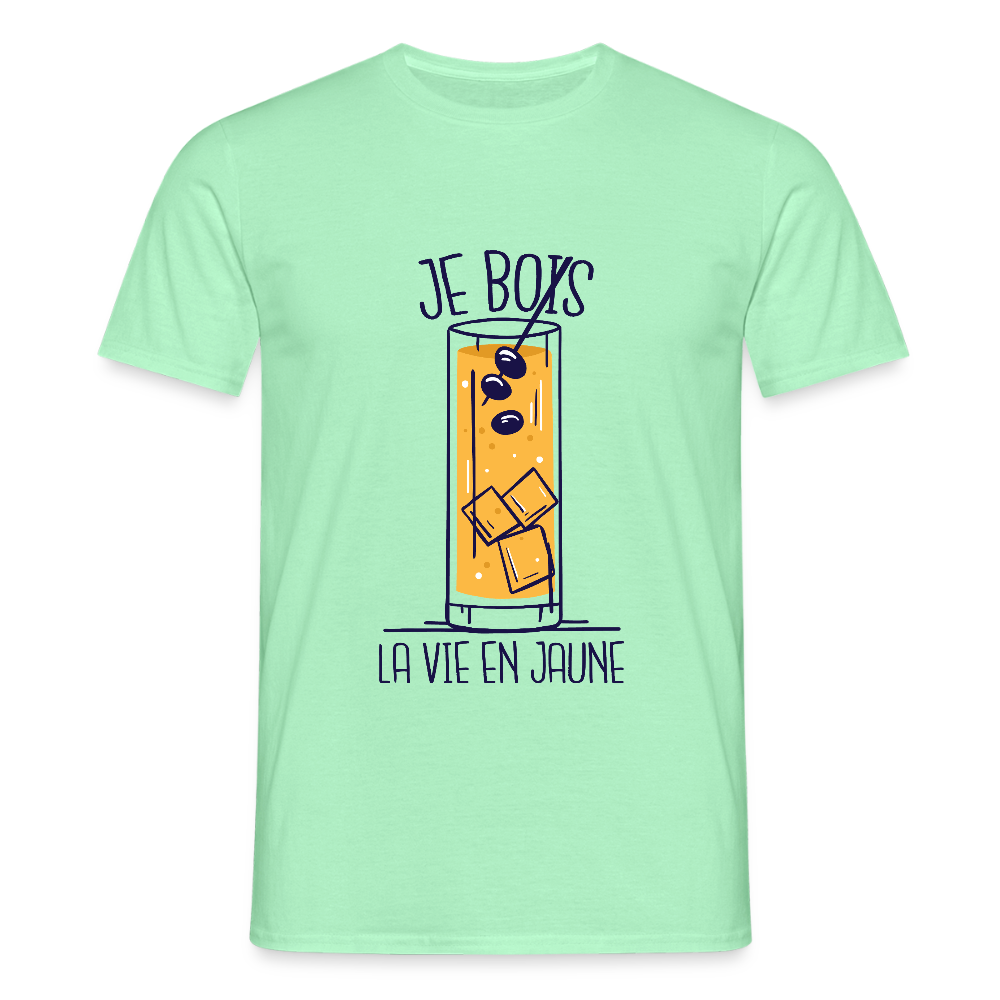 T-shirt Homme “Je Bois la Vie en Jaune” – Humour & Bonne Humeur | UNiKtee - REF00027 - vert menthe