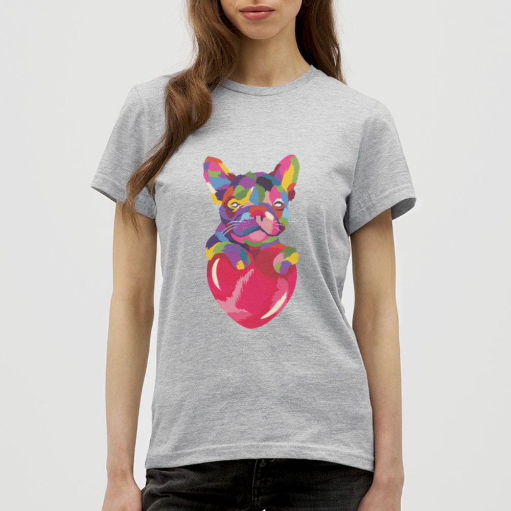 T-shirt Femme Bulldog Love - REF00004 - gris chiné