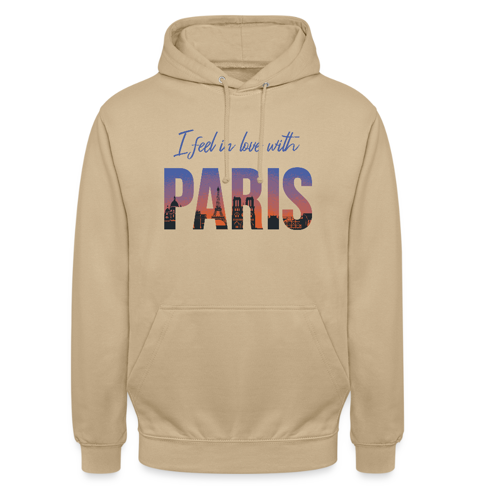 Sweat à Capuche Unisexe “I Feel in Love with PARIS” – Style Urbain & Romantique | REF00068 - beige