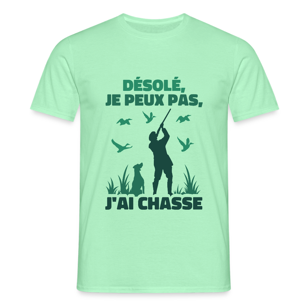T-shirt Homme – Je peux pas, j’ai chasse - REF00015 - vert menthe
