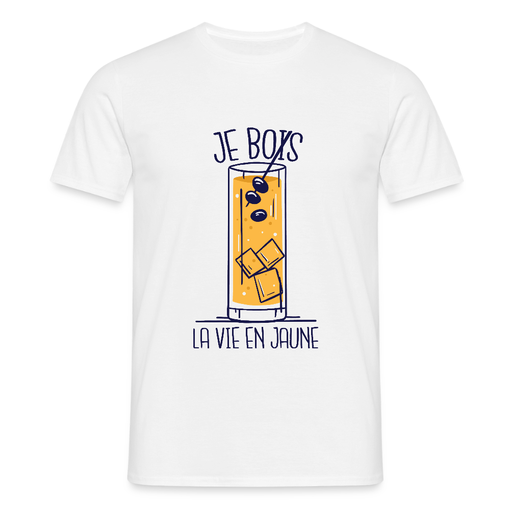 T-shirt Homme “Je Bois la Vie en Jaune” – Humour & Bonne Humeur | UNiKtee - REF00027 - blanc