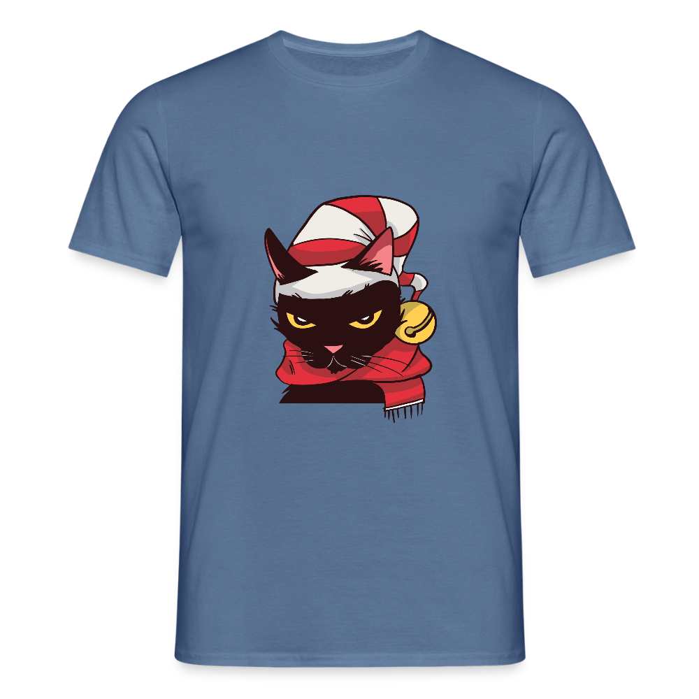 T-shirt Homme – Chat de Noël Grincheux - REF00005 - bleu pigeon 