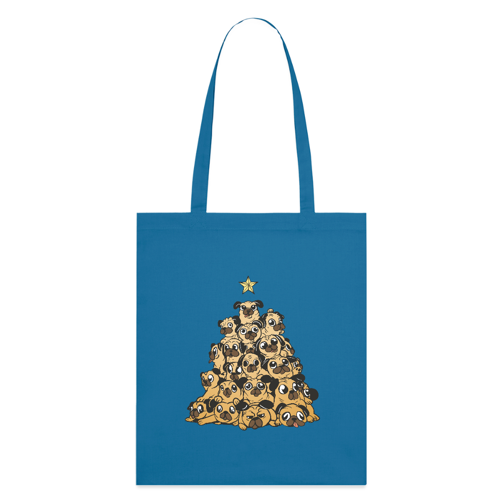 Tote Bag “Christmas Pug Tree” – Arbre de Carlins de Noël | UNiKtee REF00055 - bleu royal