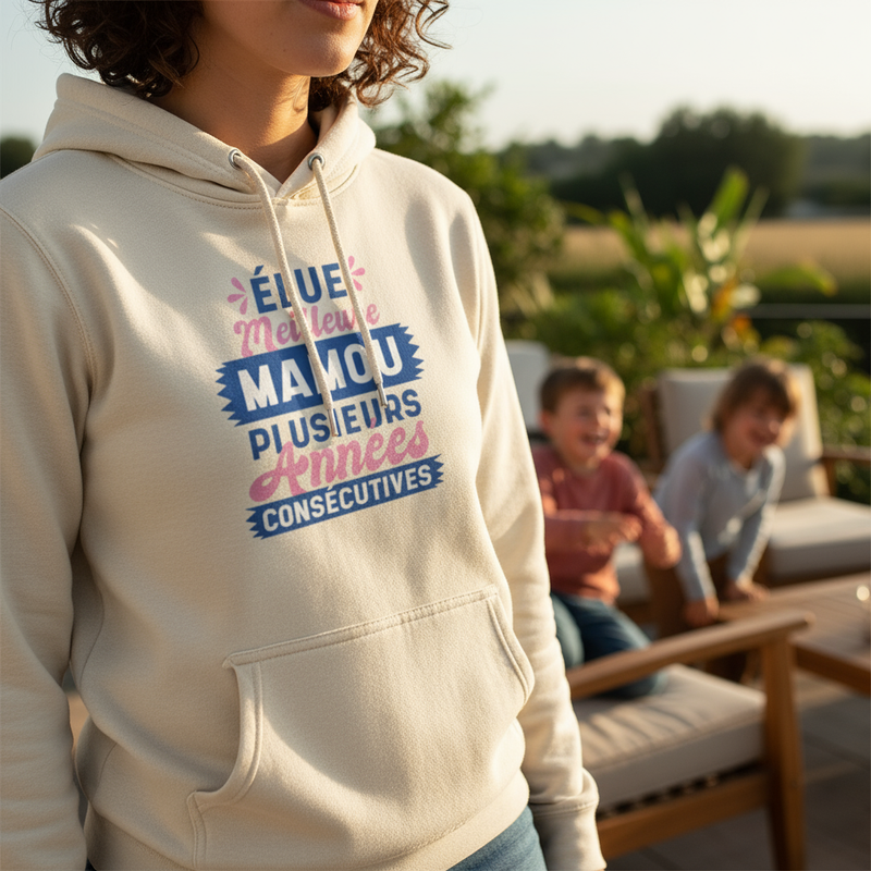 💕 Sweat à Capuche Femme “Élue Meilleure Mamou” – Douceur & Tendresse | UNiKtee REF00032