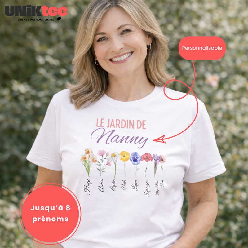 T-shirt personnalisé Mamie – Le Jardin de Mamie  – Idée cadeau grand-mère - REF00033