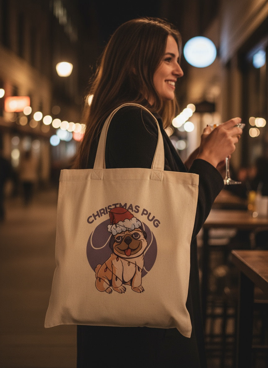 🎅 Tote Bag “Christmas Pug” – Adorable & Festif | UNiKtee REF00052