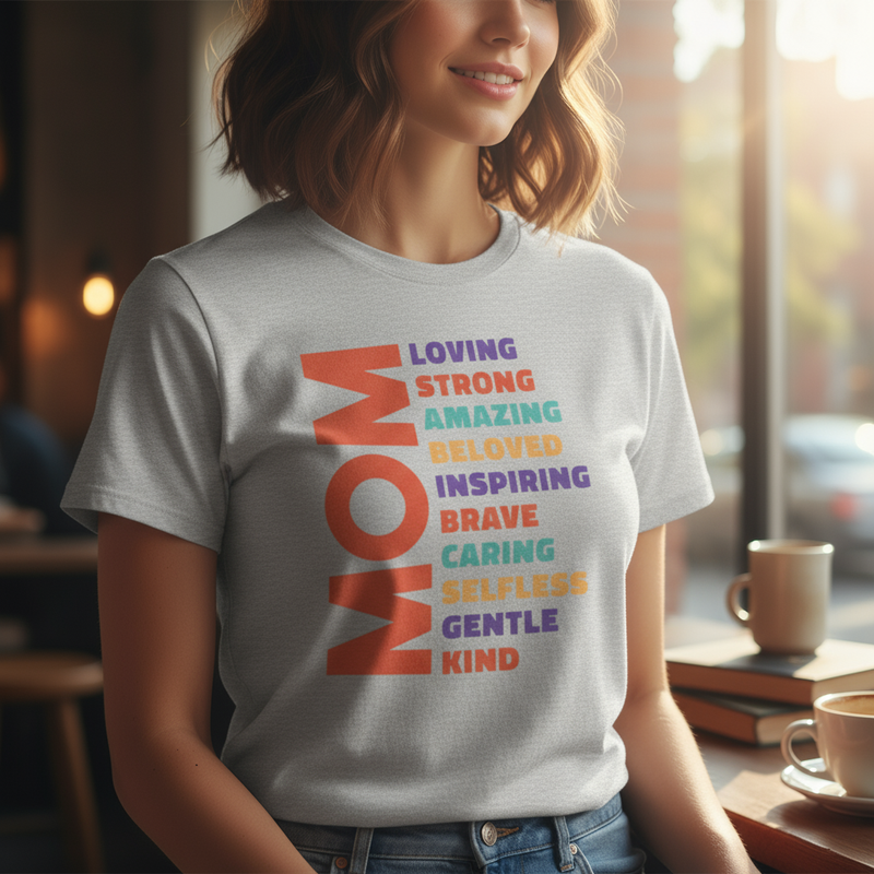 T-shirt Femme “MOM – Loving, Strong, Amazing...” – Douceur & Force | UNiKtee REF00035