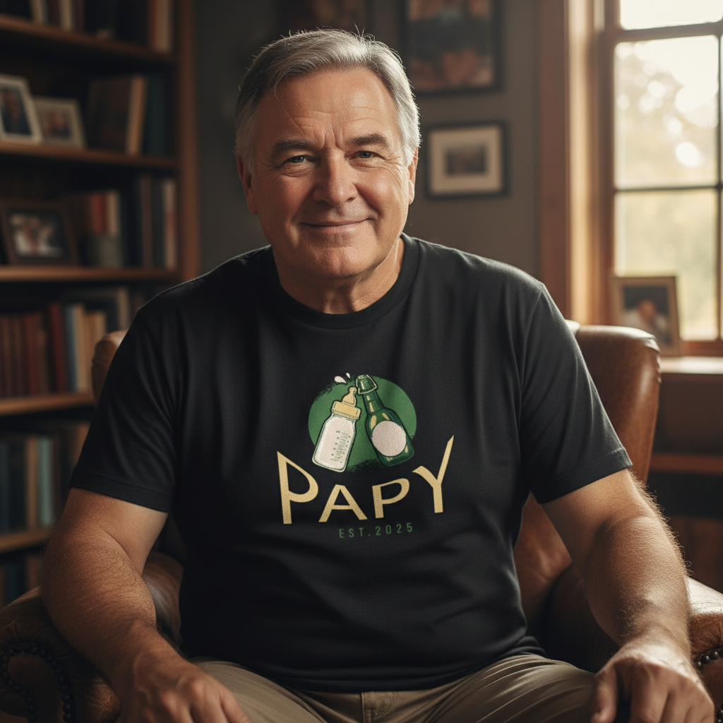 T-shirt Homme “Papy Est.2025” – Cadeau Original pour Nouveau Grand-Père | REF00059