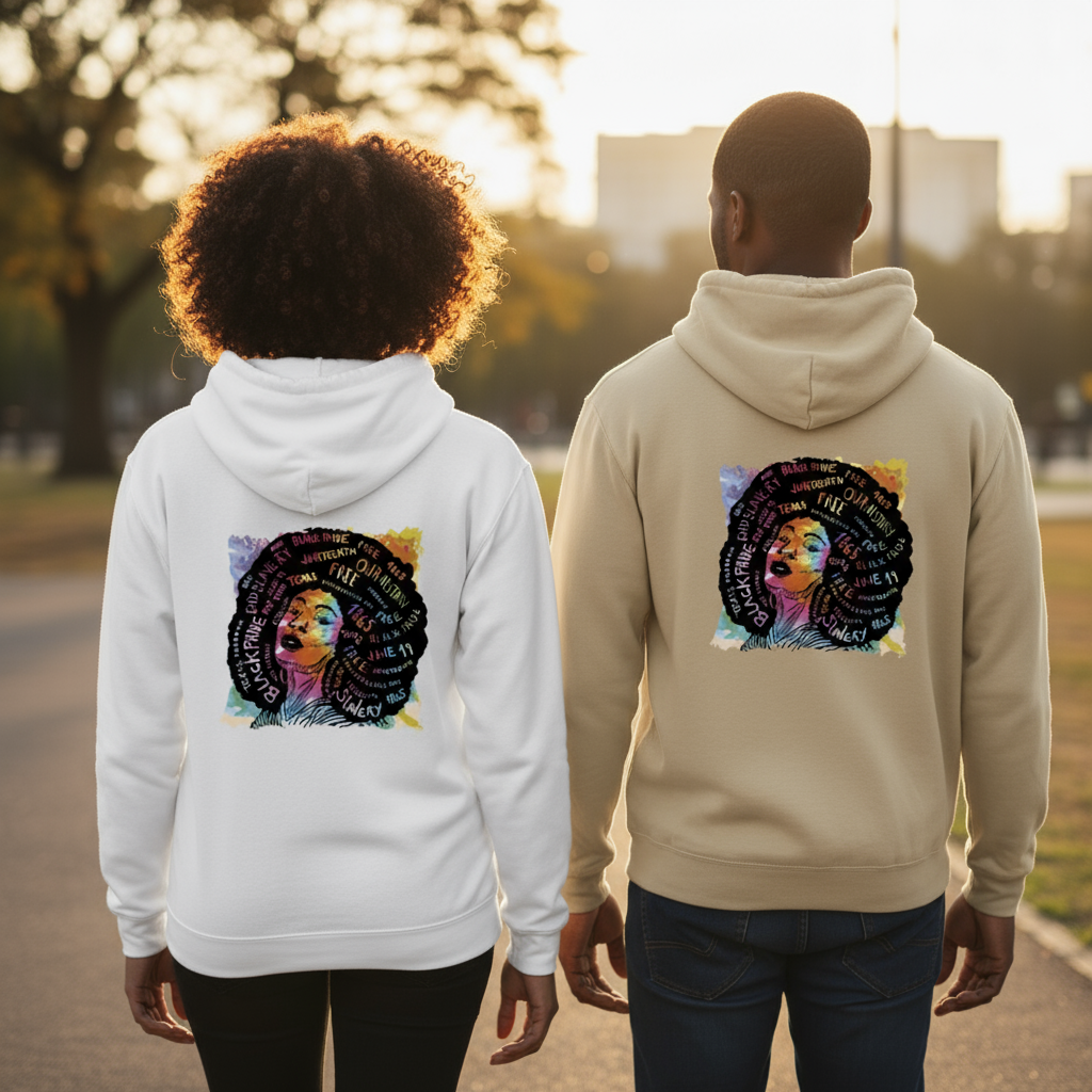 Sweat à Capuche Unisexe “Afro Queen” – Art Coloré & Message d’Empowerment | REF00063