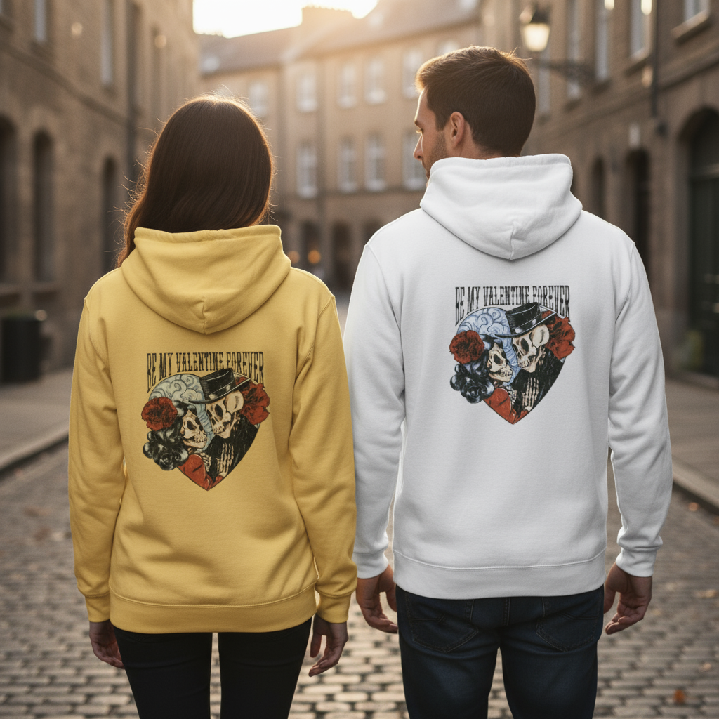Sweat à Capuche Unisexe “Be My Valentine Forever” – Amour Éternel & Style Gothique | REF00062