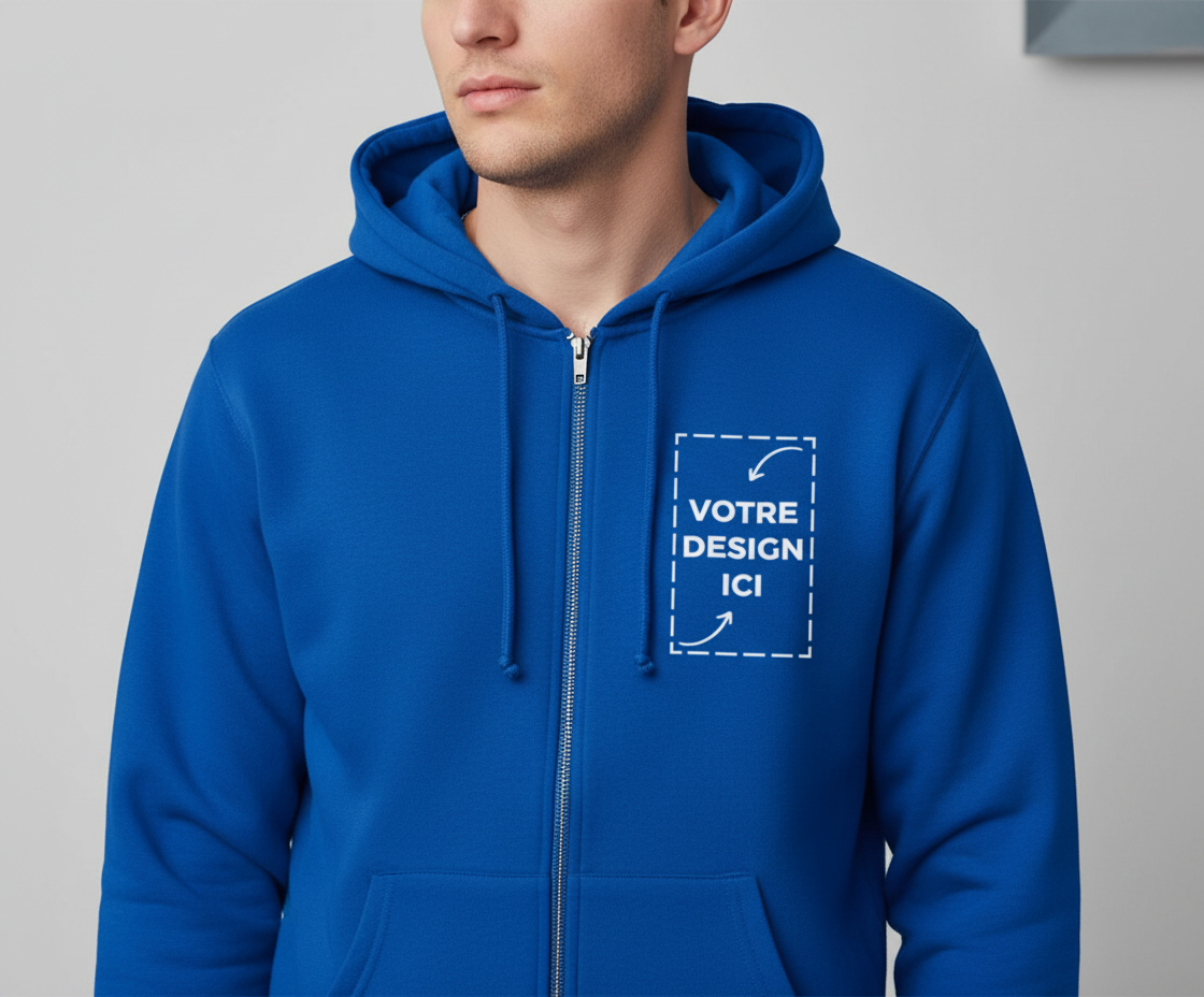Veste à capuche zippée homme personnalisable – confort & style quotidien