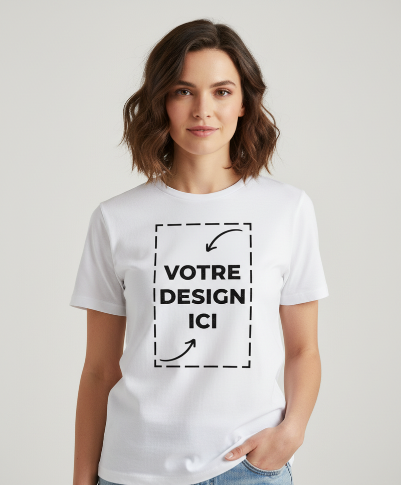 T-Shirt Premium Femme Personnalisé – 100% Coton (Logo, Texte, Visuel)