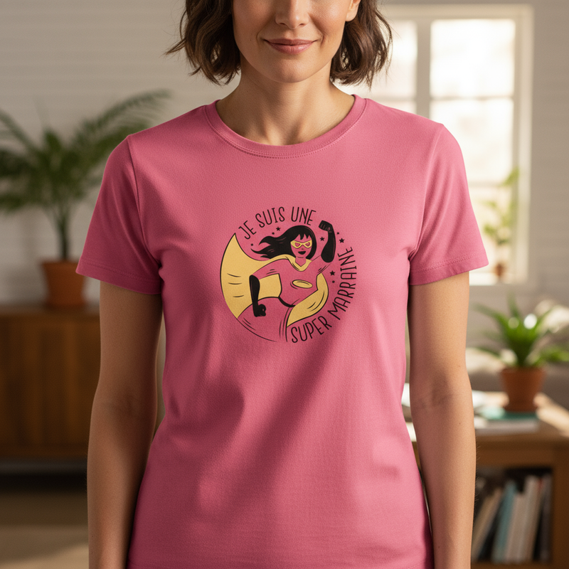 T-shirt Femme “Je suis une Super Marraine” – Cadeau Original & Héroïque | REF00058