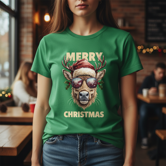 🦌 T-shirt Premium Bio Femme “Merry Christmas” – Style Festif & Détente | UNiKtee REF00071